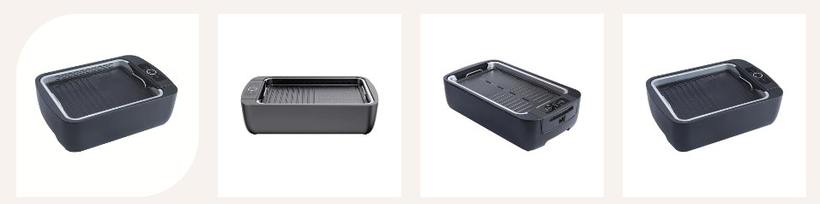 Victor smokeless grill pan four-angle product view showing compact form factor